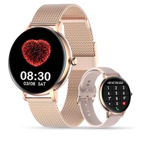 LUNIQUESHOP LSCALL Montre Connectée Femme 1.7' Repondre Appel Smartwatch 2 Bracelets Cadeau Tensiometre Sommeil Fréquence Cardiaque SpO2 Suivi Poids Assistant Vocal Musique Meteo iOS Android Strava
