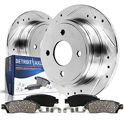 Image of Detroit Axle - 2.3L Rear Brake Kit for 1998-2002 Honda Accord, 1998-1999 CL, Drilled & Slotted Brake Rotors Ceramic Brakes Pads Replacement : 10.20 inch inch Rotor