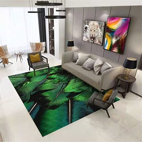 Carpette verte 180x250cm motif plumes avec antidérapant intégré - 2