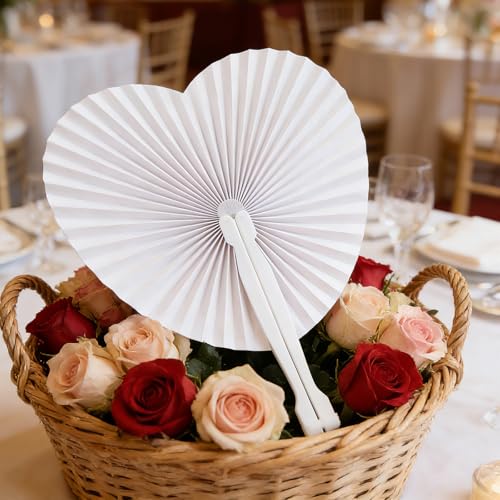 Éventails blancs de mariage lot de 100 contre la chaleur d'été - 7