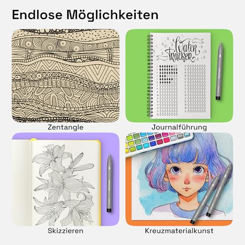 Artistro Fineliner Stifte Set, 2 Stück Schwarz Filzstiften, Tuschezeichner, Fineliner Set, Stifte, Wasserfest Tuschestifte zum Skizzieren, Illustration, Kalligraphie, Zeichnen, Handlettering