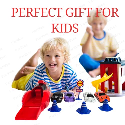 Image of Rapid Launcher Play Set Toy - Red /Blue - High-Speed Car Launcher with 4 Die Cast Metal Stunt Cars, 3 Stoppers & Stop Sign | Racing Game for Kids | Master Racer Sports DieCast Car Toys