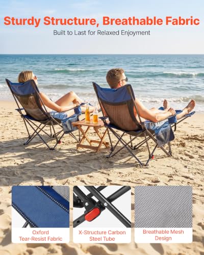 VEVOR Silla de Camping Reclinable 2 en 1 con Reposapiés para Adultos, 4 Posiciones Ajustables, Silla Ligera de Malla Portátil para Playa, Soporta 300 lbs, Azul miniatura 7