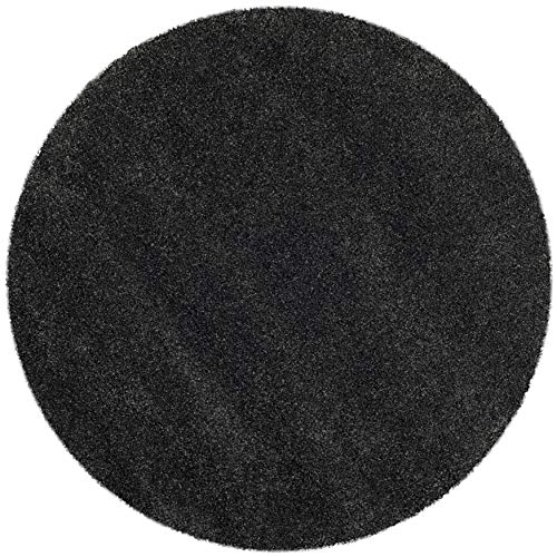 Safavieh Milan Shag Collection SG180 Solid 2-inch Thick Area Rug, 3' x 3' Round, Dark Grey