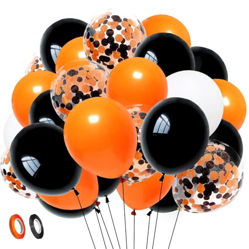 50 Stück Luftballons Schwarz Orange Weiß Konfetti für Halloween Karneval Geburtstag Hochzeit Baby Shower Party Dekoration