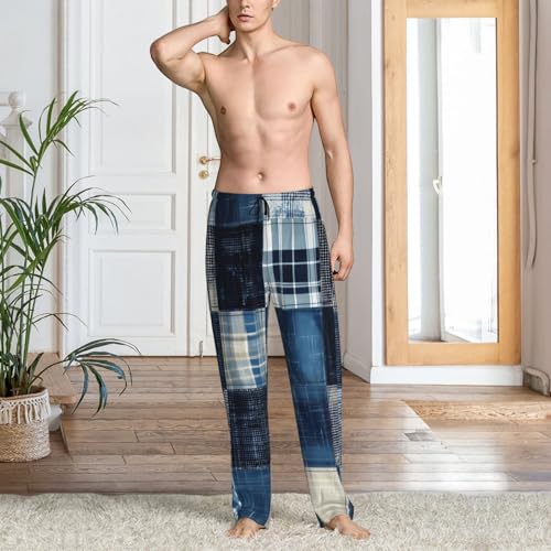 Vosery Mens Pajama Pants Bottoms With Pockets- Indigo Patchwork Quilt Soft Men Lounge Pants, Comfy Mens Pj Pants2