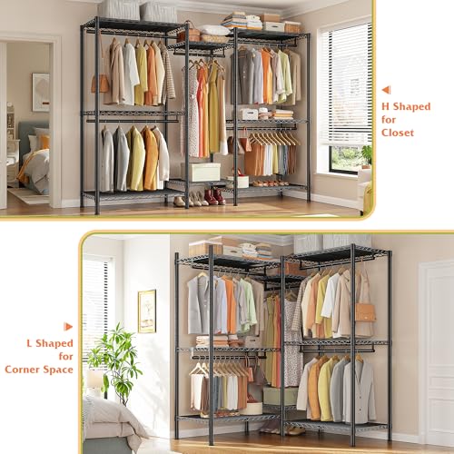 Image of Raybee L Shaped Clothes Rack for Corner, Clothing Racks for Hanging Clothes, 900LBS Heavy Duty Clothes Rack Garment Rack 74.5 inch W X 18 inch D X 77 inch H, Black