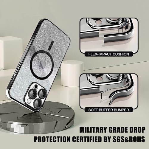 Image of Misscase Compatible with iPhone 14 Pro Magnetic Glitter Case with Camera Lens Protector Full Protection Case Compatible with MagSafe Elegant Anti-Scratch Case Cover for iPhone 14 Pro Black