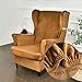 Housse de Fauteuil à Oreilles Velours Extensible 2-Pièces Couverture de Fauteuil avec Housse de Coussin en T, Couleur Unie Mode Housse de Fauteuil Antidérapante pour Strandmon,Chambre (Chameau)