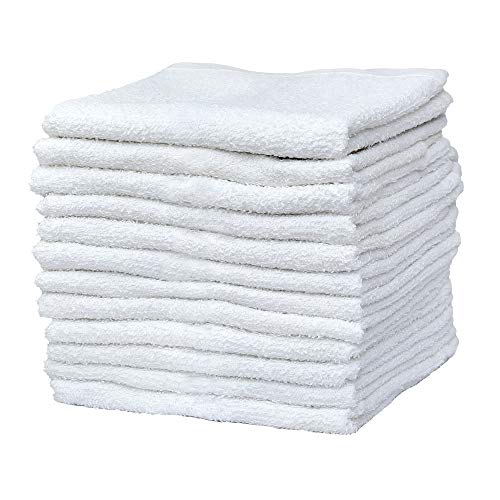 Pacific Linens 100% Cotton Kitchen Towels, Absorbent Rags for Cleaning Counter Top, Hand Drying Dishes - Thick, Soft, Durable, Reusable, Machine Washable Quick Dry Barmops 16” x 19” (White, 12)