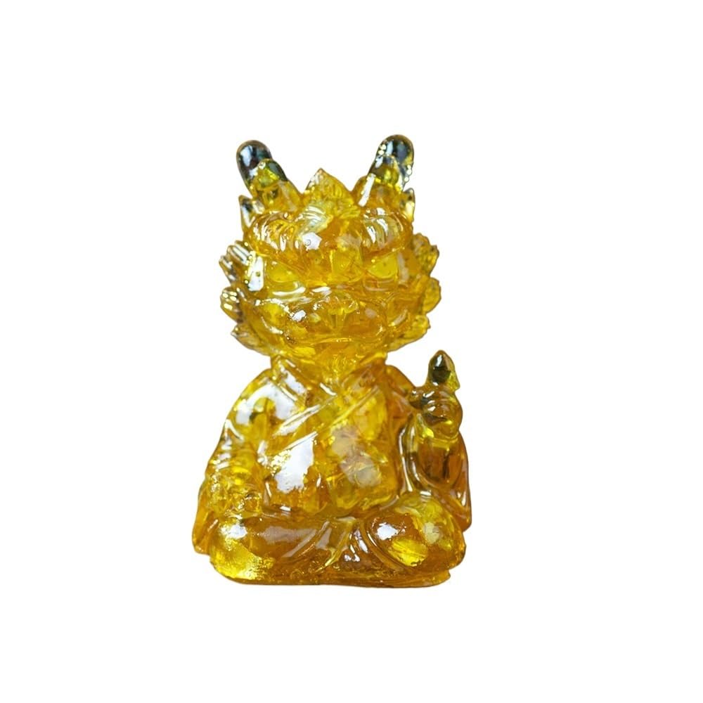 HUFFA Natural Crystal Resin Dragon Figurine - Elegant Desktop Decoration for Home and Office(Citrine)