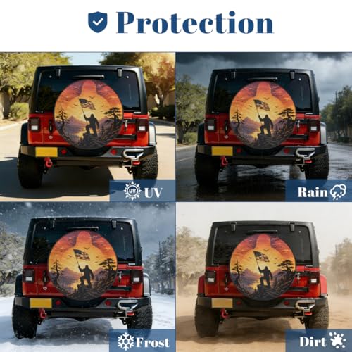 Image of Bigfoot American Flag Spare Tire Cover Wheel Covers Protectors Waterproof Dust-Proof Universal Fit Trailer, RV, SUV and Many Vehicle 16 Inch,C-01