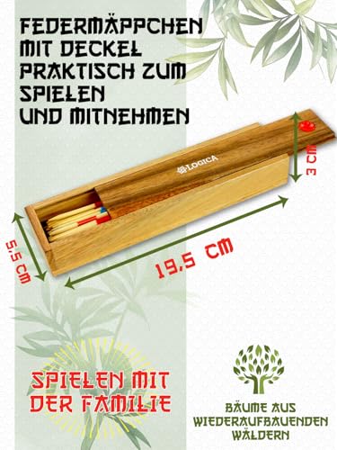 Logica Spiele Art. Mikado - Box aus Teak/Samena Holz - Wiederverschließbare Schachtel - Stäbe aus Bambus