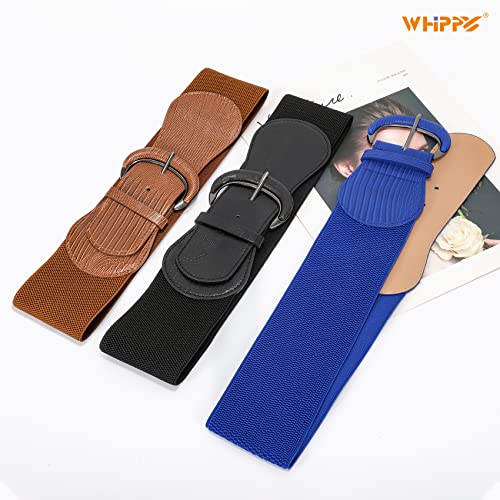Image of WHIPPY 3 Pack 4 Pack Women Wide Elastic Waist Belt Vintage Stretchy Belt Waistband for Ladies Dresses
