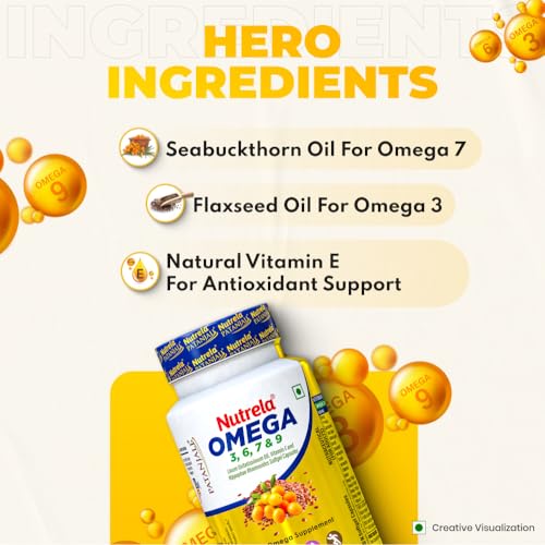 Image of NUTRELA Patanjali Omega 3 6 7 9 vegetarian softgels - Pack of 60 Capsules