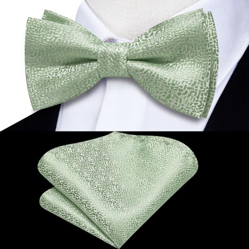 Image of Hi-Tie Bow Ties for Men Pre-Tied Pocket Square with Cufflinks Mens Bowtie Sets for Wedding Formal Party