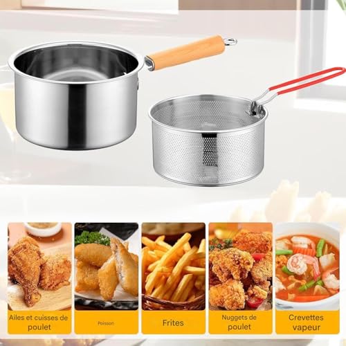 Poêle à Friture avec - Poêle à Frire avec Poignée Ergonomique | Cuisine en Acier Inoxydable pour Friture de Pommes de Terre, Poisson, Crevettes et Fruits de Mer – Image 6