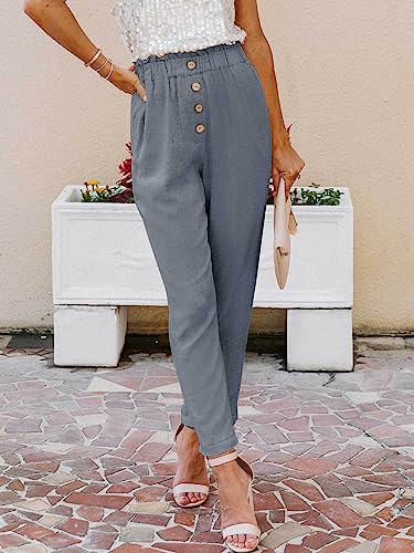 NIMIN Womens Casual Pants High Waisted Work Pants Elastic Cropped Dress Paper Bag Pants with Pockets3