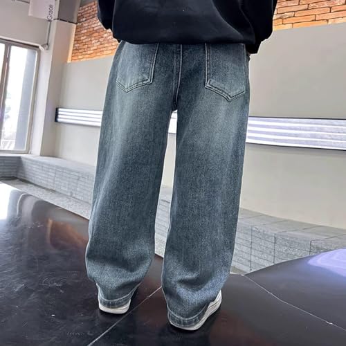 Boys Jeans Baggy Straight Leg Elastic Waist Loose Denim Pants with Pockets Vintage Denim Pants Y2K Streetwear4