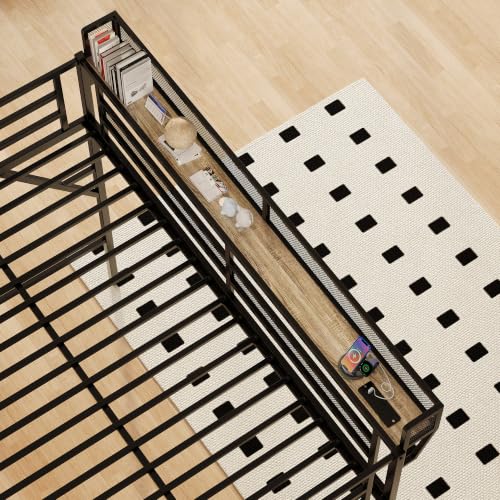 Image of Queen Size Metal Loft Bed with Reversible Stairs and LED & USB Port