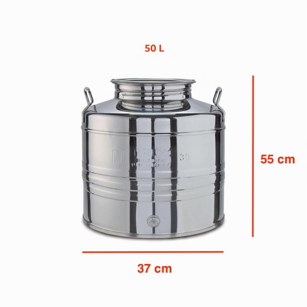 eacommerce Contenedor bidón barril para aceite de acero inoxidable Olivà con tapón hermético a rosca… (Varilla + grifo + soporte, 50 litros)