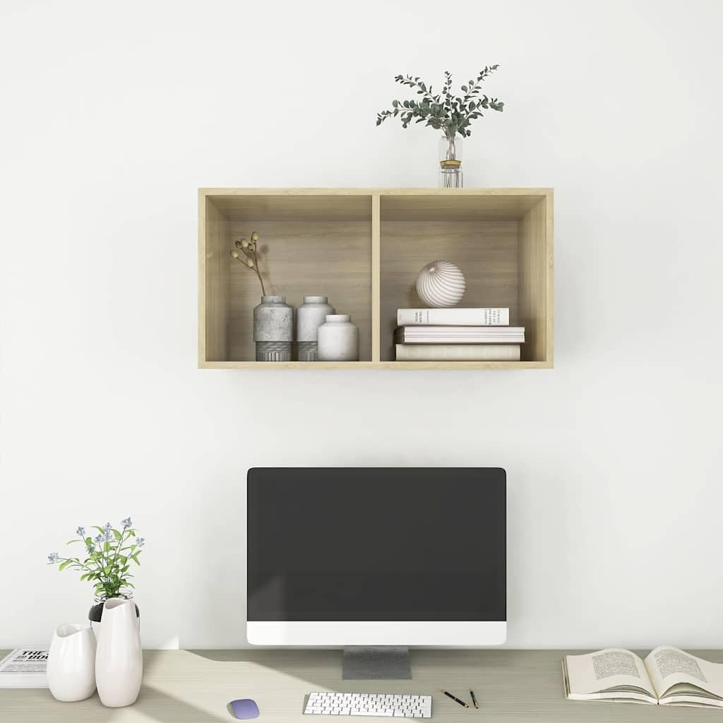 Meuble TV Mural Chêne Sonoma 37x37x72 cm Bois d’ingénierie Support Mural pour Salon Chambre ou Bureau avec Espace de Rangement élégant