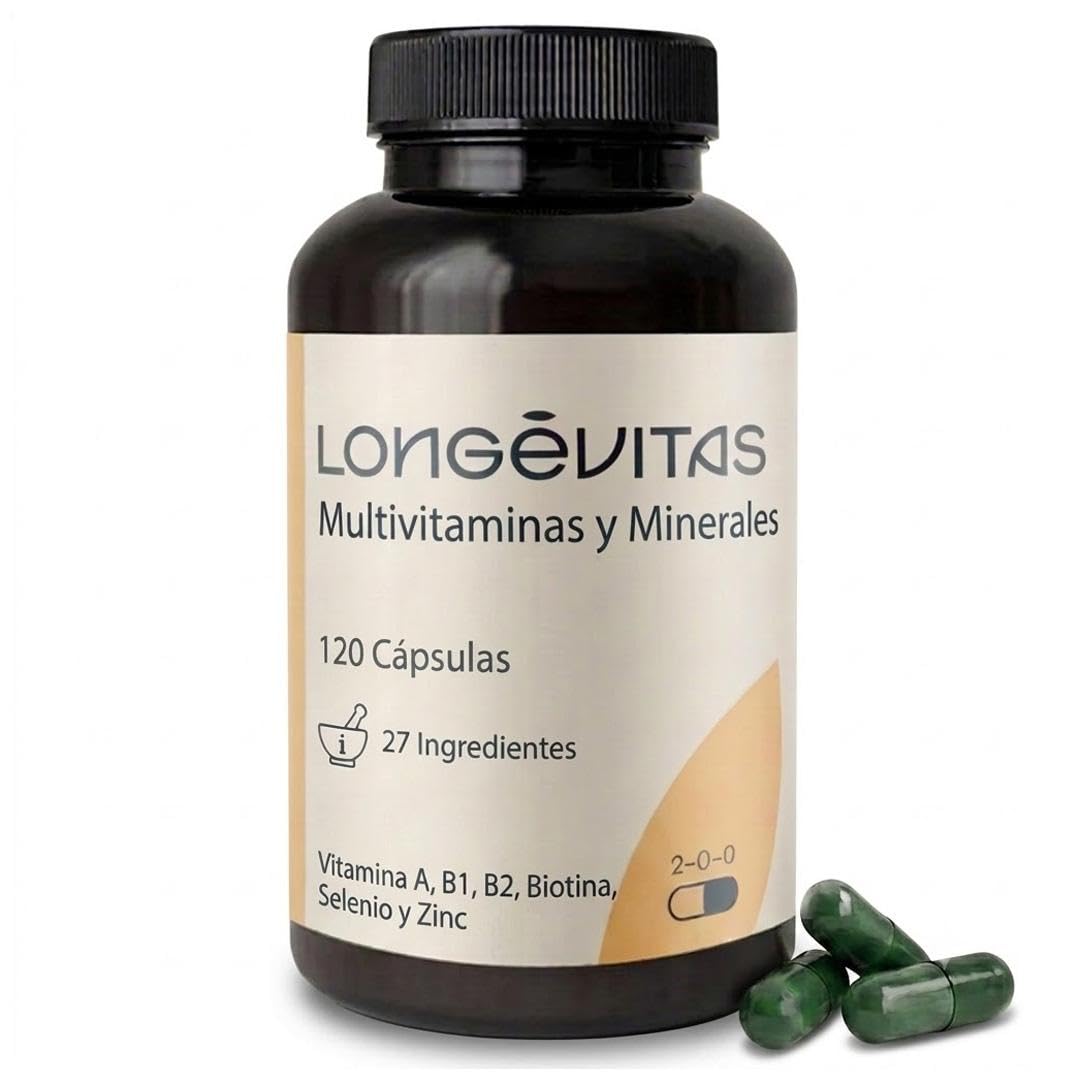 Longévitas Multivitamínico, CoQ10 & Quercetina, 2 Meses (120 Cápsulas) | 25+ vitaminas y minerales A-Z, Máxima biodisponibilidad, Energía, piel & sistema inmune, Fabricado en España