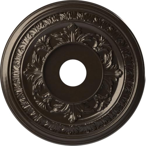 Image of Ekena Millwork CMP19BAERU Baltimore Thermoformed PVC Ceiling Medallion (Fits Canopies up to 7 3 /4 inch), 19 inchOD x 3 1 /2 inchID x 1 inchP, Universal Metallic Rustic Mist