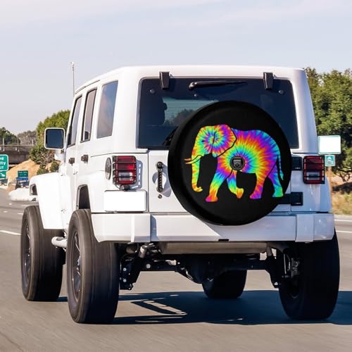 Image of Delerain Tie Dyed Elephant Spare Tire Cover with Backup Camera Hole Wheel Protectors Sun Protector Waterproof for RV Trailer RV SUV Truck and Many Vehicle(16 Inch for Diameter 29 inch-31 inch)
