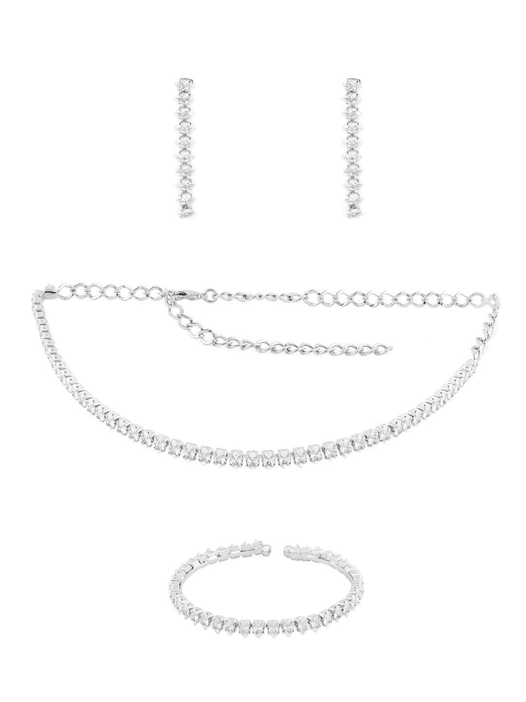 ZAVERI PEARLS Silver Tone Marquise Shaped Cubic Zirconia Necklace Earring & Bracelet Set For Women-ZPFK12585 (B09RVYPF7H) Amazon Price History, Amazon Price Tracker