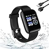 【Reloj inteligente multifunción】: monitor continuo de sueño y frecuencia cardíaca, medición de presión arterial, podómetro, modos multideportivos (caminar, correr, andar en bicicleta), kilometraje, contador de calorías, notificación inteligente, cámara remota, recordatorio de sedentarismo, etc.