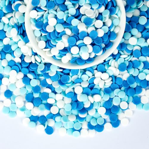 Image of Edible Circle Confetti Sprinkles for Cake,Blue White Round Winter Sprinkle | 130g,Dessert Decorating Toppers,Cupcake Donut Biscuit Ice Cream,Perfect for Baby Shower,Frozen Baking Birthday Party Supplies