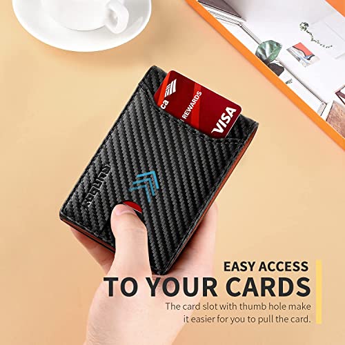 RUNBOX Slim Wallet for Men Minimalist Leather Bifold RFID Blocking with Gift Box Carbon Black and Orange - Image 5