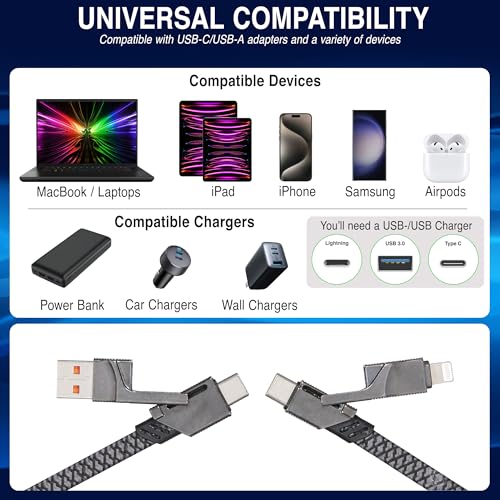 4 in 1 Charging Cable, Braided USB A & USB C Multi Port, 65W Lightning Fast 4 Charging Cable, Durable 4 in 1 USB Charging Cable for Efficient Power Delivery, Universal Compatibility - Image 6