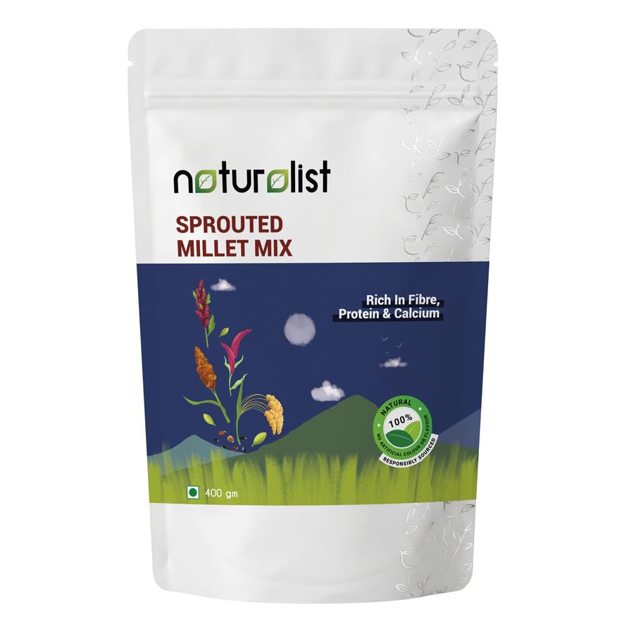 Image of Naturalist Sprouted Millet Mix - 400g | 5-Grain Multigrain Flour | Ragi Jowar Bajra Foxtail Little Millet | Gluten Free | Rich in Fibre Protein Iron | Stone Ground Cold Milled | No Preservatives | Healthy Roti Dosa Porridge Mix