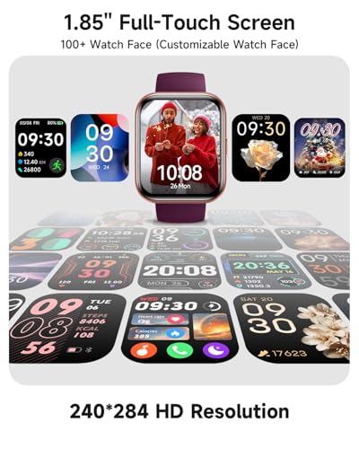 Image of Woneligo Smart Watch for Women, Answer /Make Calls, Alexa Built-in, 1.85 inch Touch Screen Fitness Tracker for Android & iPhone, Heart Rate /Sleep /SpO2 Monitor Smartwatch, Waterproof (Deep Purple)