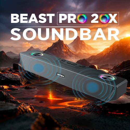 Image of Intex Beast Pro 20X Soundbar 20W Output with RGB Light | Bluetooth 5.0, USB, AUX, TF Card, TWS Pairing, Type-C Charging, 10 Hours Playback, Portable Home Audio Speaker System