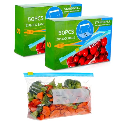 100 Pcs Reusable Sandwich Bags (1L), Zip Lock Freezer Bags with W...