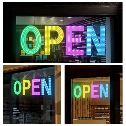 Image of LED Open Signs for Business,40 inchL x 14 inchW Large Open Sign LED with 3 Scene Modes, Ultra Bright Adjustable Light Up Bar Sign for Storefront Window Glass Door Shop Store Salon Cafes Restaurant (Green-Yellow-Pink-Blue)
