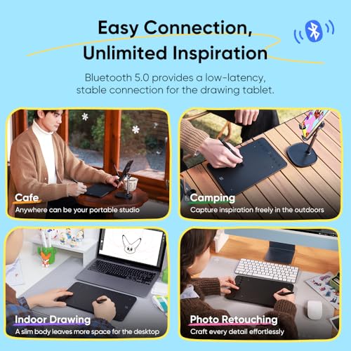 Image of XPPen Deco mini7W V2 Wireless Drawing Tablet, 16384 Levels Pressure Digital Drawing Pad for PC, 7x4.37 Inch Art Tablet with 8 Shortcut Keys, Bluetooth 5.0, Support Windows /macOS /Android /ChromeOS /Linux
