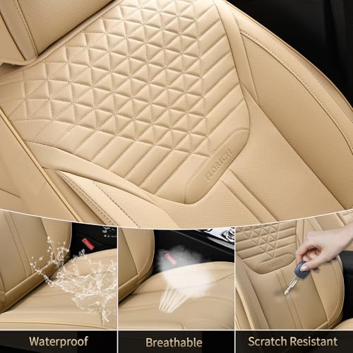 Image of FLORICH Car Seat Covers for Front Seats, Universal Seat Cushion 2 Seats, Car Seat Protector Waterproof, Premium Leather Automotive Seat Covers for Most Cars, Sedans, SUVs, and Trucks-Beige
