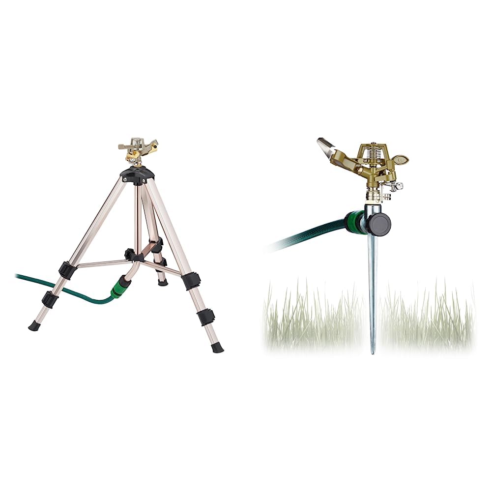 Relaxdays Sprinkler & Impulsregner Kreisregner, Bewässerung großer Flächen bis 700 m², 15 m Reichweite, 360°, Rasensprenger, grün