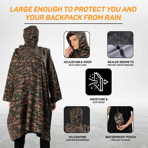 Image of ROCKSPORT Unisex Hooded Rain Poncho for Adult,Waterproof, lightweight,Reusable& Packable, One Size Fits Most, Free Size