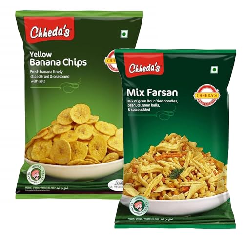 Image of Chheda's - Yellow Banana Chips (300 Gm) and Mix Farshan (350 Gm) | Banana Wafers | Indian Namkeen | Tasty Snacks | Ready to Eat - Combo Pack