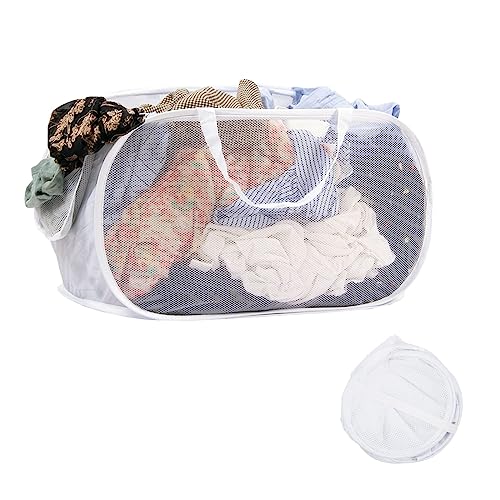 HEDONLEE 洗濯カゴ 洗濯かご 折りたたみ 横型 ランドリーバスケット 70L 大容量 メッシュ ランドリーバッグ ランドリーボックス 洗濯籠 洗濯物入れ 収納 超軽量 旅行 持ち運び可能 (ホワイト)