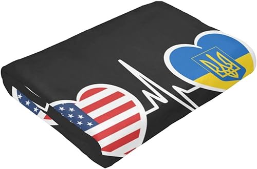 Miniatura 6 de Manta de franela cálida y ultrasuave con bandera de Estados Unidos y Ucrania, color negro, para todas las estaciones, decoración del hogar, regalos