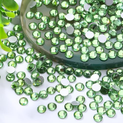 Image of Light Green Flatback Rhinestones, Glass Rhinestones for Nail Art and Craft, Glue Fix, Loose Crystal Gemstones(Lt.Green, SS30, 288pcs, 6.4-6.6mm)