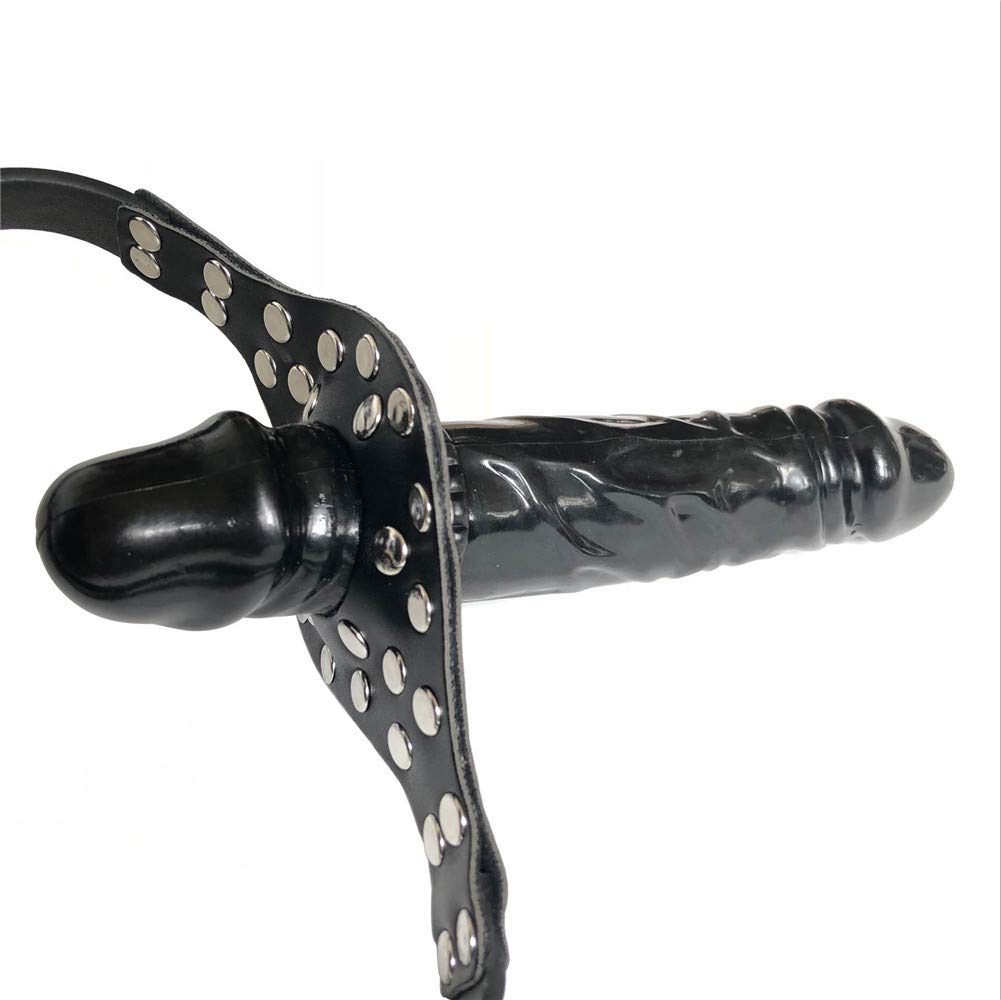 Boca de cuero para pene con consolador de silicona BDSM Bondage Gag más largo aproximadamente 18cm
