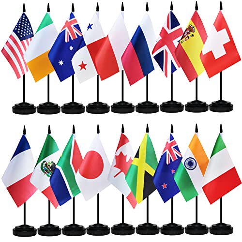 100 Countries Desk Flags, International Table Office Flag, Small Mini World Deluxe Table Flag With Solid Black Pole, Black Base, Miniature Desktop Flag For Festival Events Celebration (Black Pole) #TOP10