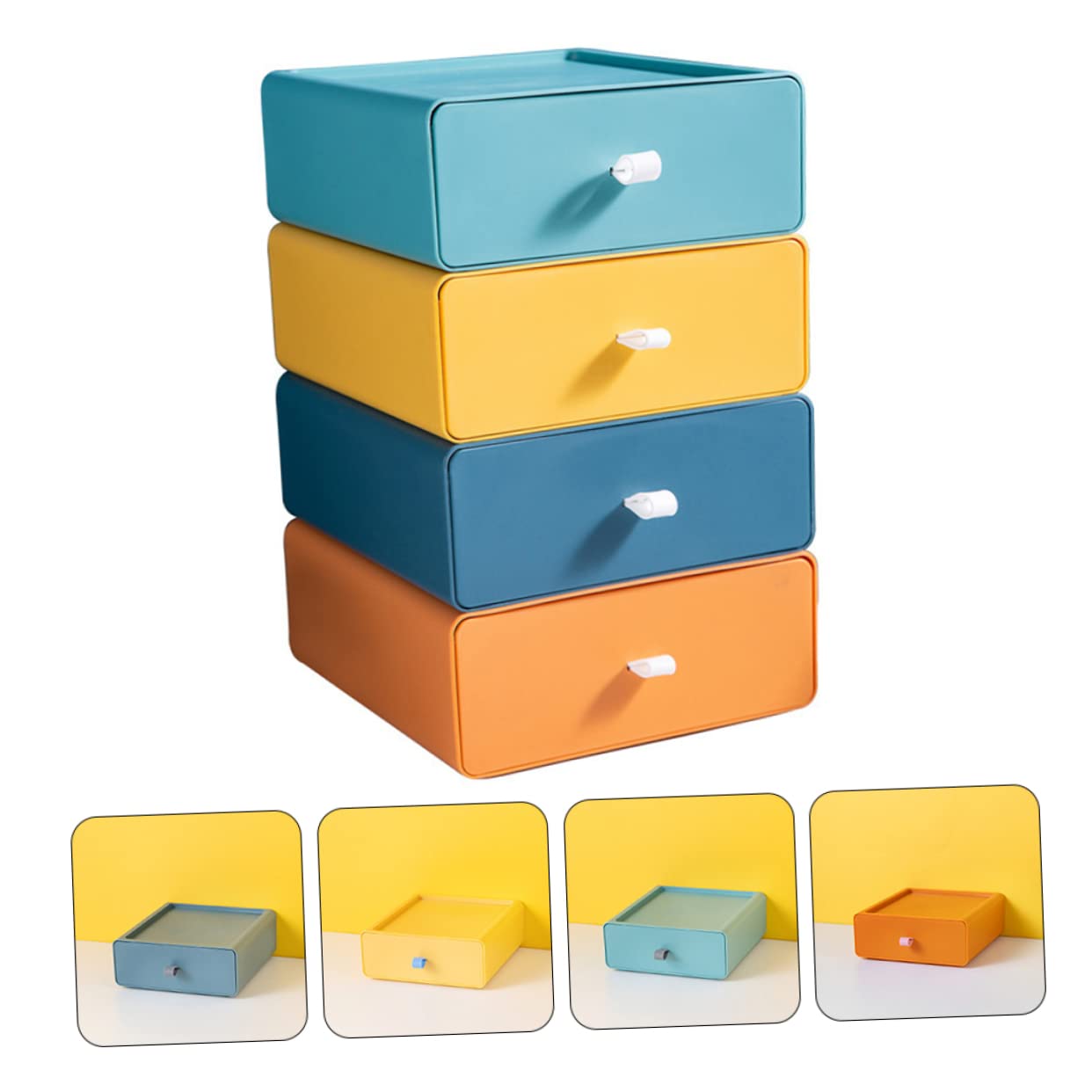 Zerodeko Caja de Almacenamiento Adecuado para Organizar Documentos y Objetos de Oficina de Pp 4 Cajones Apilables Diseño Ligero y Resistente para Escritorio